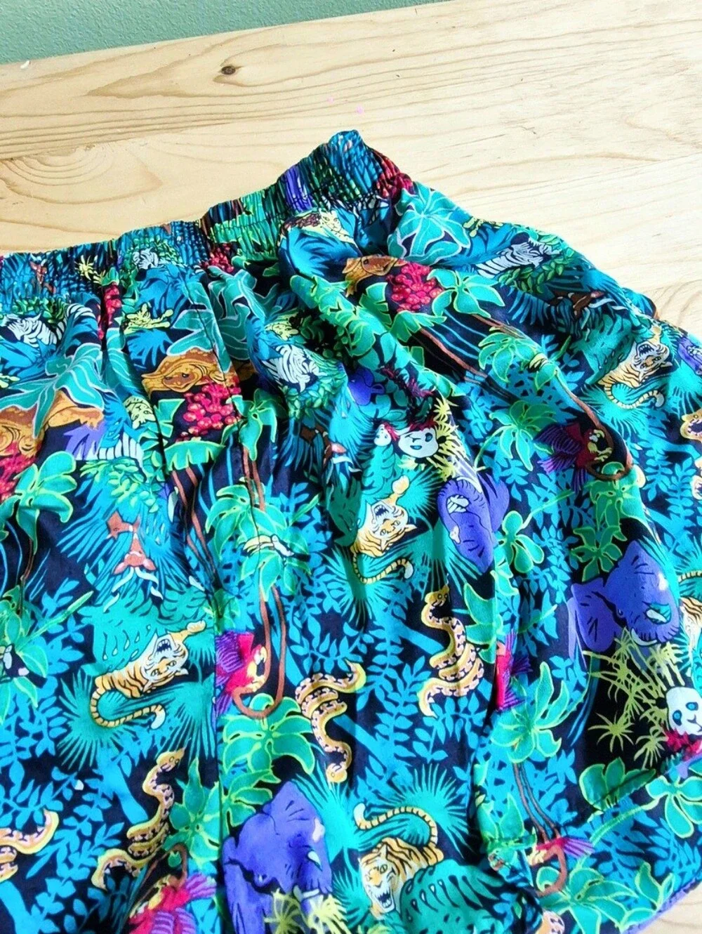 Vintage 100% Silk Neon Jungle Print Shorts / Boxers